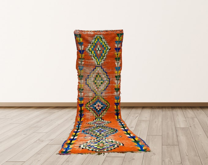 3X12 FT Colorful Rug For Living Room, Moroccan Vintage Rug.