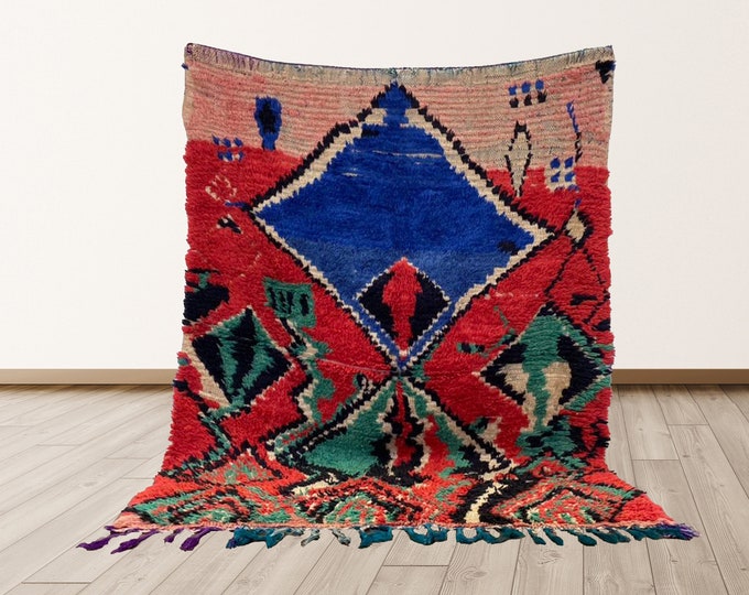 4x6 ft Berber Vintage Morrocan Tribal Azilal Rug.