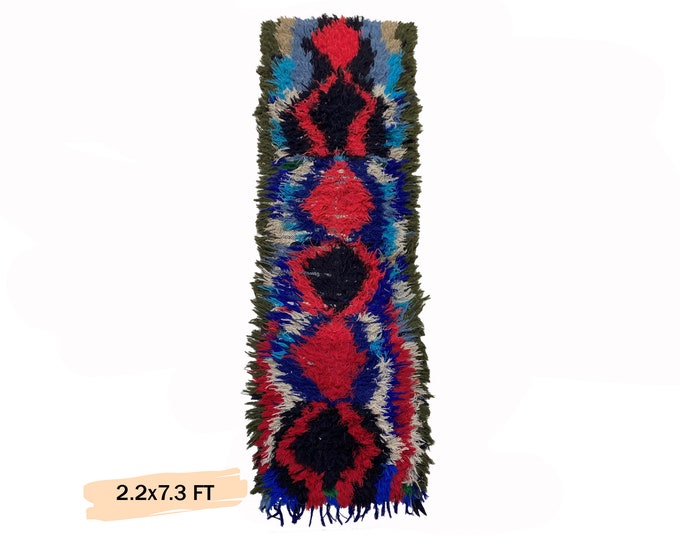Moroccan Berber Runner Rug 2x7- Tribal Vintage Textile.