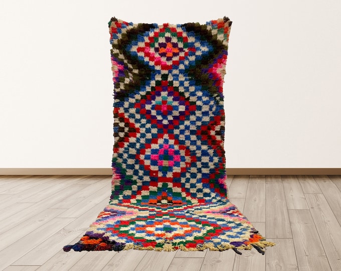 Vintage 3x7 ft Moroccan Berber rug runner.
