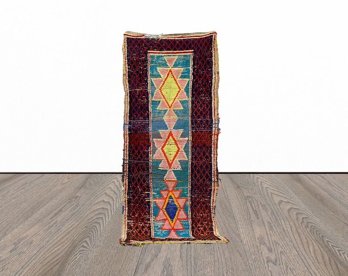 Vintage small rug runner, 3x7 feet vintage berber rug runner, woven rug runner, moroccan runner rug.