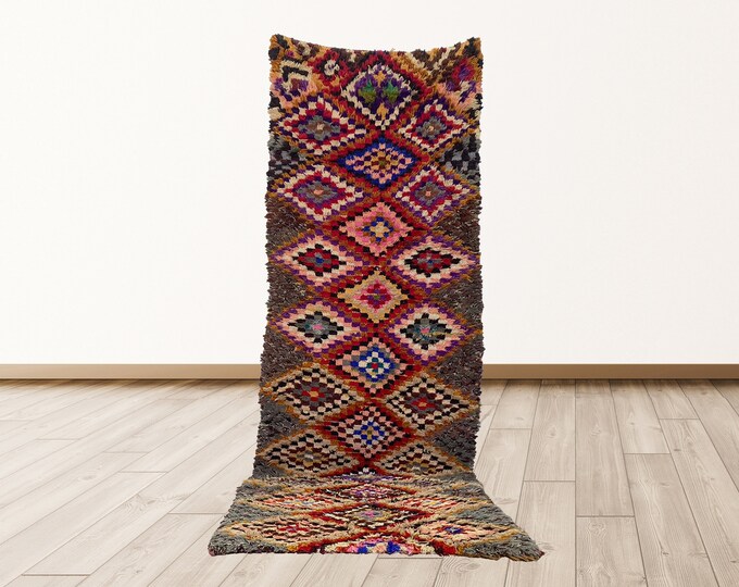 9x3 feet Shag Vintage Moroccan Rug Runners, 3x9 ft colorful rugs for living room.