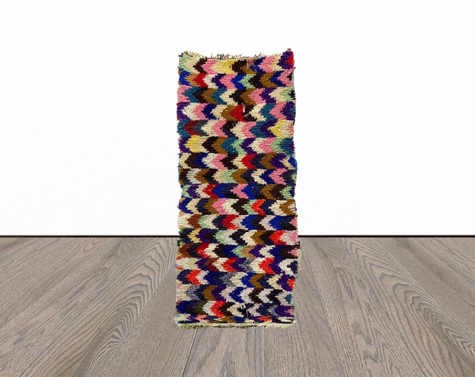 Small colorful runner rug, 2x6 feet vintage entryway runner rug, tribal rug runner, unique runner rug.