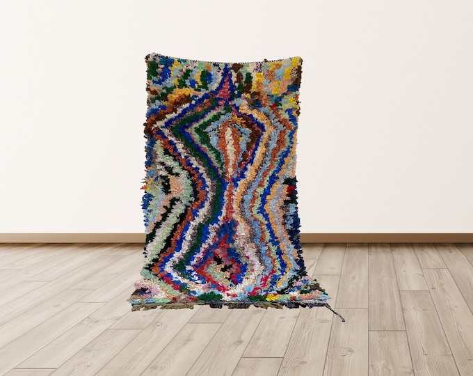4x8 feet Boucherouite Colorful Moroccan Rug.