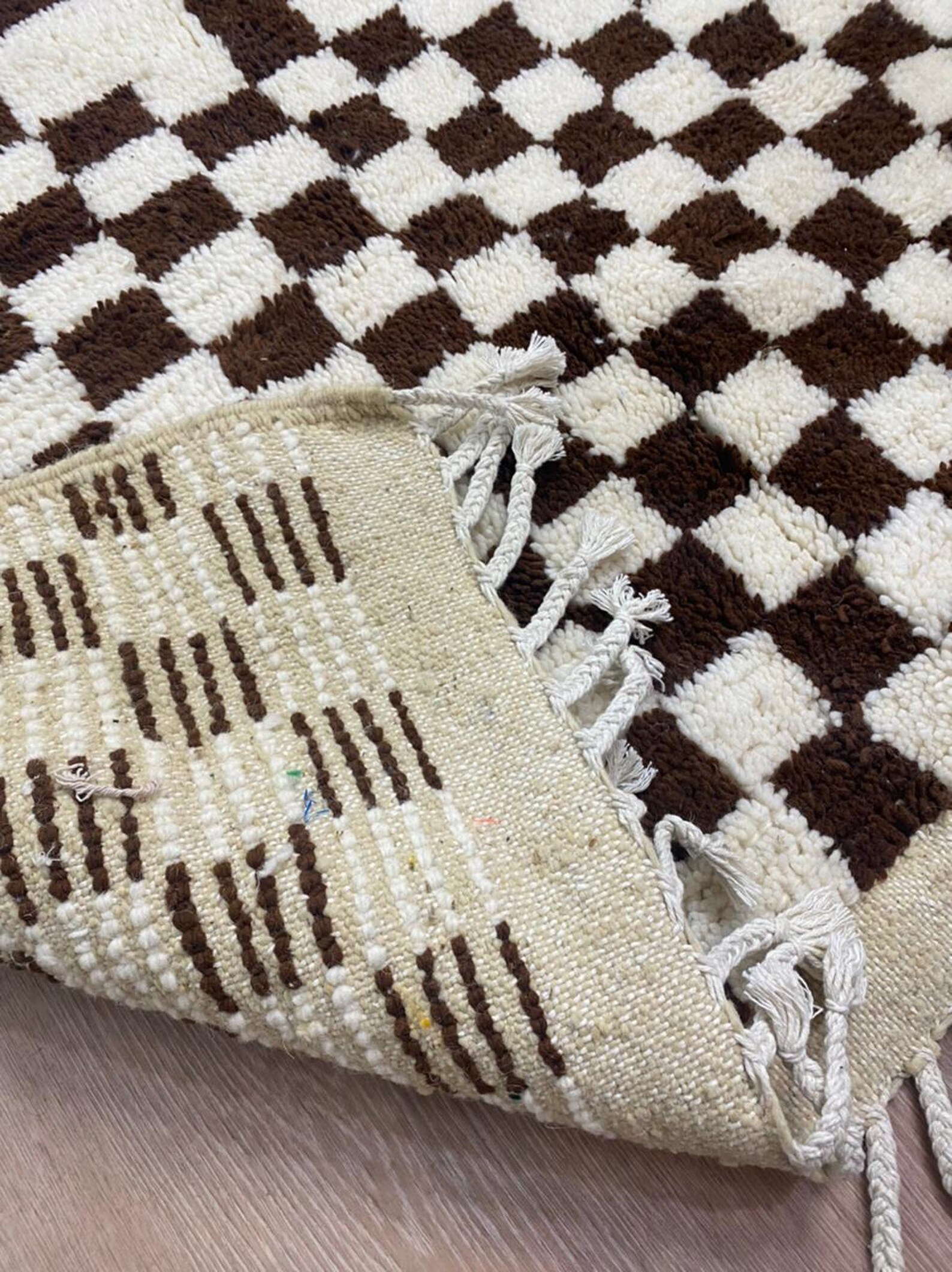 Moroccan Dark Brown and white checkered area rug Etsy
