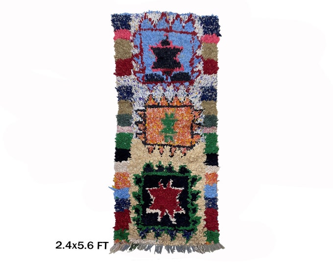 Moroccan Boucherouite  Rug Runner 2x7: Vintage Rug Runner.