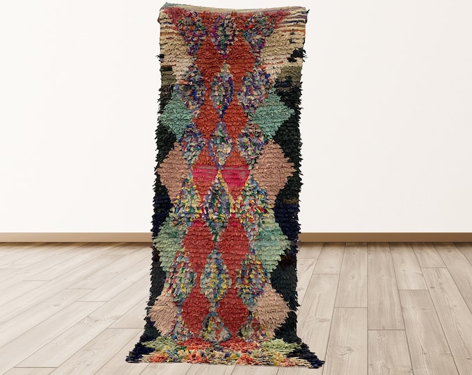 2x7 feet Boucherouite rugs, Moroccan Berber Vintage Rug.