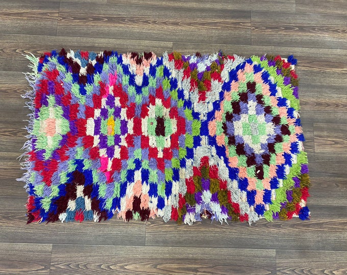 2.6x4.3 ft checkered Moroccan rug, vintage woven Berber azilal rug.