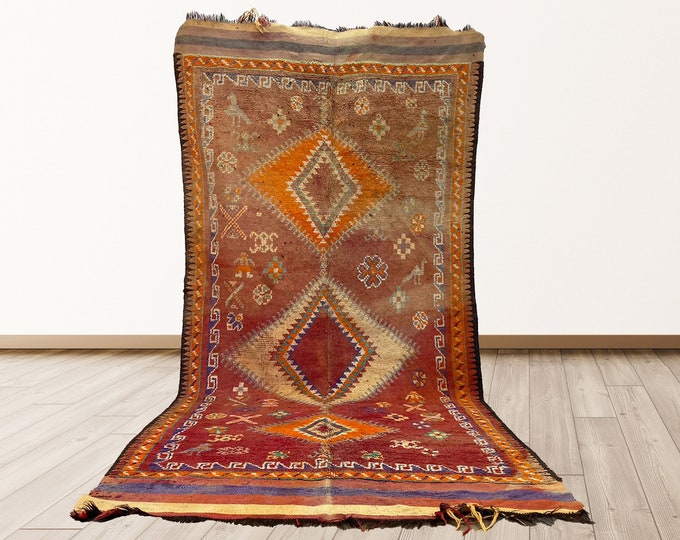 6x11 feet Berber Bohemian wool area rugs, Azilal Moroccan vintage Berber wool rug.