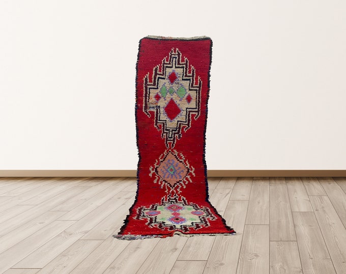 Colorful Small Runner Rug Berber, Moroccan Vintage Rug.