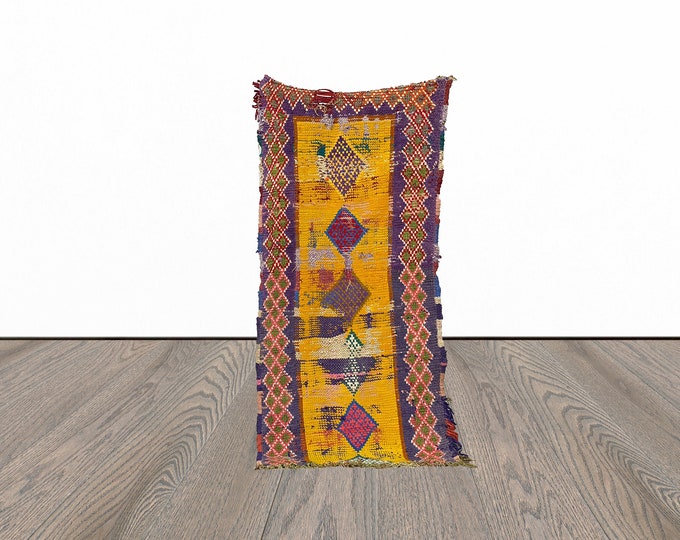 Vintage moroccan rug, 3x7 feet unique berber rug, small area rug, azilal woven rug.