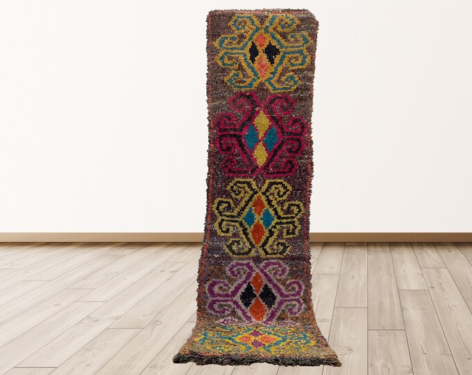 2x8 foot runner Rugs boucherouite tribal Morocco Azilal, Morrocan Berber Vintage Rug.
