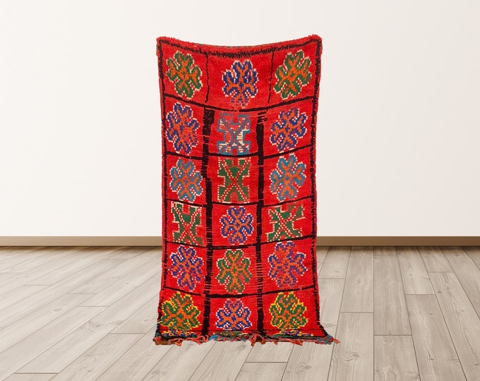 3x6 Moroccan checkered vintage rug , Moroccan orange and black rug!