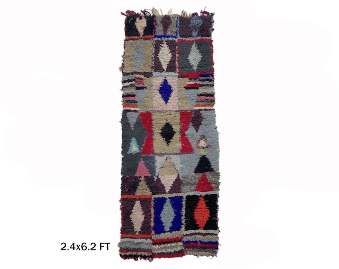 Moroccan Vintage Colorful Rug Runner 2x6, Unique Woven Runner.