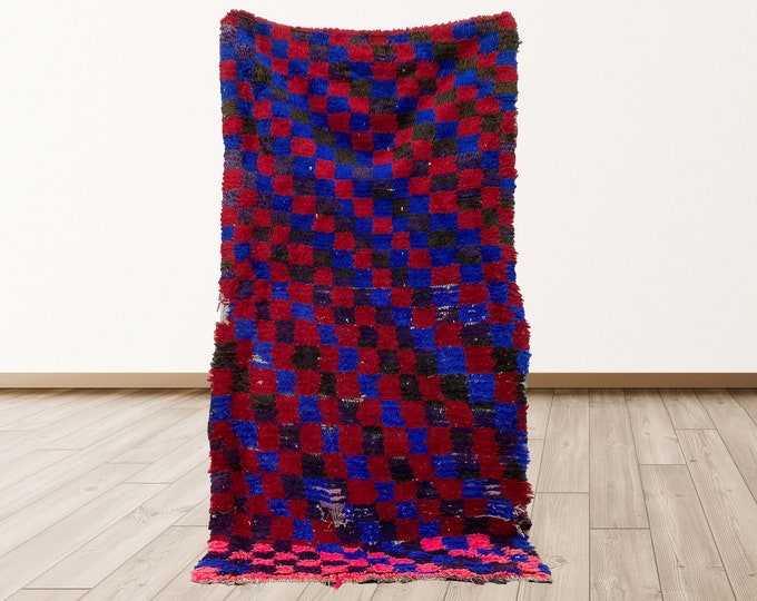 Checkered Vintage Azilal Moroccan 3x6 feet Rug, Berber Moroccan vintage rugs