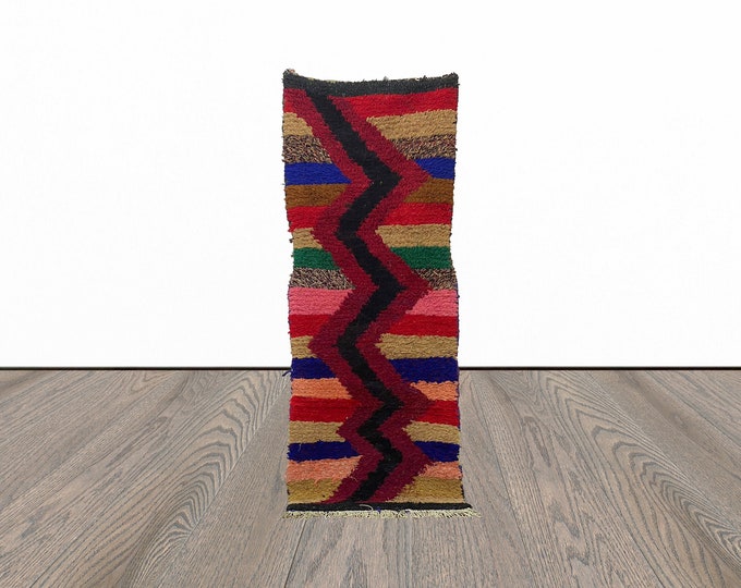 Entryway moroccan runner rug, 2x6 feet vintage woven rug, small runner rug, tribal runner rug.