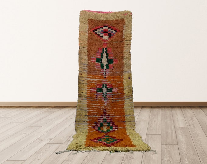 Bohemian Vintage 3x8 ft Morrocan Tribal Azilal Berber Rug.