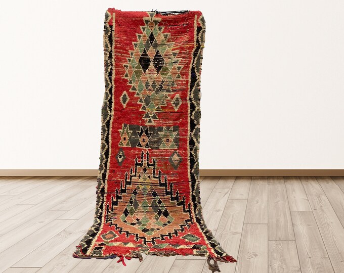 tribal Morocco Azilal 2.9x8.5 feet rug, Moroccan Berber Vintage Rug.
