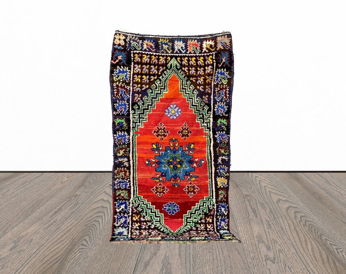 Vintage berber rug, 3x7 feet colorful woven rug, tribal azilal rug, area moroccan rug.