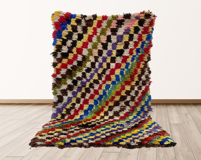3x5 Moroccan vintage shag rugs, morocco Berber rare rug.