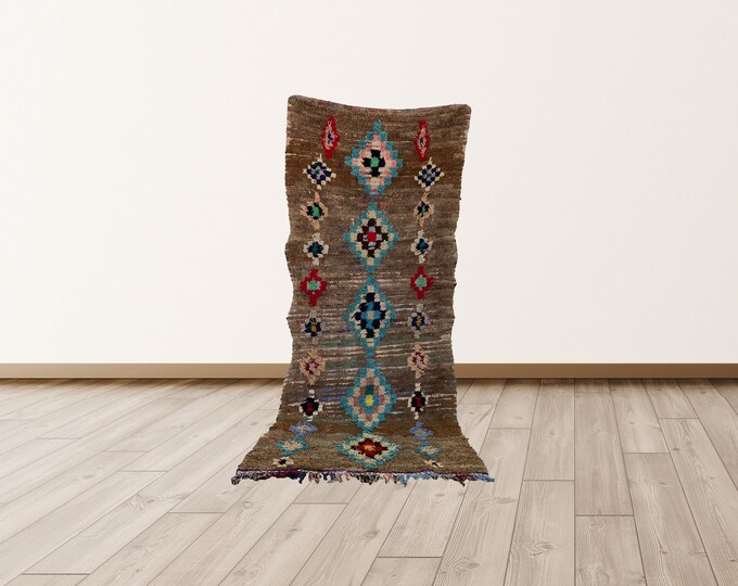Small Runner Rug Berber, 3x7 ft  Moroccan Vintage Rug.