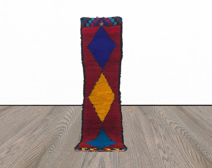 2x9 Moroccan red runner rug, vintage woven runner rug, narrow runner rug, entryway runner rug.