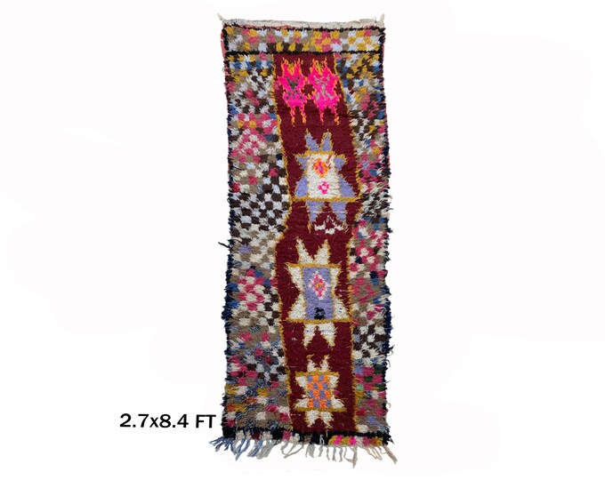 Unique Moroccan Runner Rug 3x8, Vintage Design for Hallway.