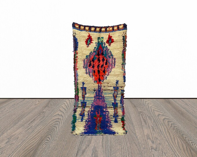 Vintage area rug, 3x8 moroccan berber rug, tribal azilal rug, unique woven rug, bohemian area rug.