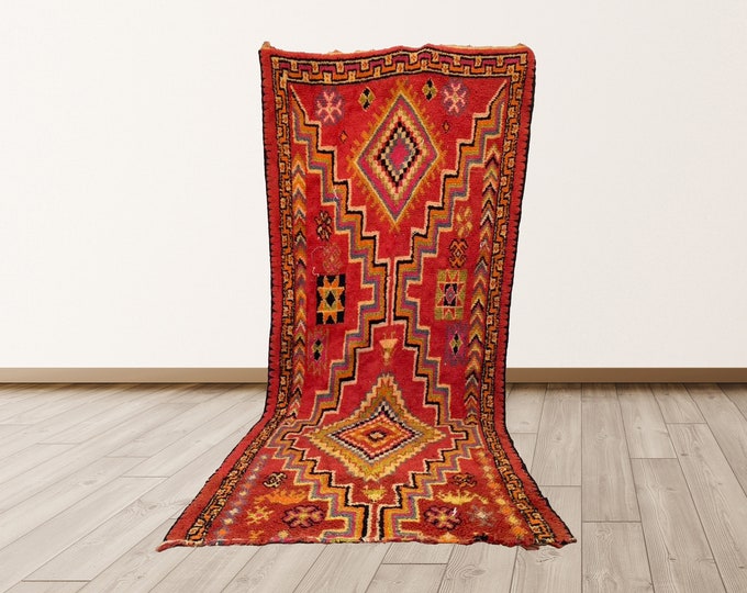 5X11 FT Large Area Wool Berber Moroccan Vintage Rug, Azilal Berber Vintage Rug.
