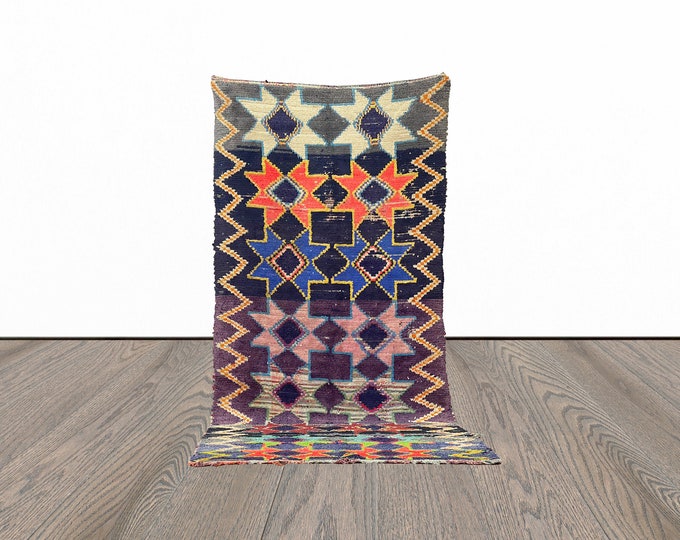 Large moroccan rug, 4x10 feet vintage tribal rug, berber area rug, unique woven rug, azilal indoor rug.