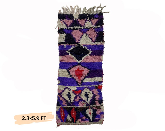 Vintage Moroccan Berber Runner Rug 2x6, Unique Home Decor.