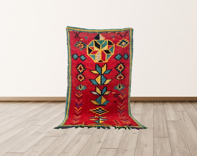 Colorful 6x6 ft Morrocan Berber Vintage Rug.
