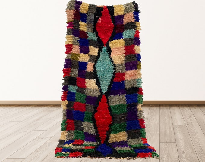 3x8 feet colorful Azilal runner rugs, Moroccan Berber Vintage Runner Rug.