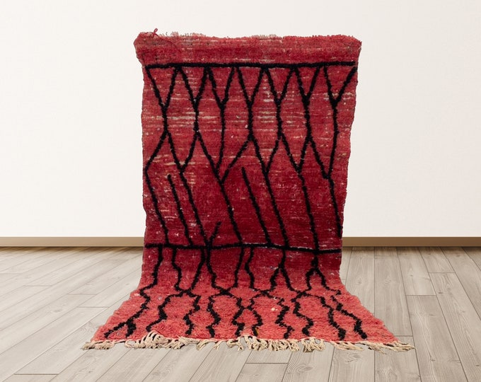 bohemian rug, Azilal Moroccan Vintage Rug, 3x5 ft Morrocan Berber Vintage Rug.