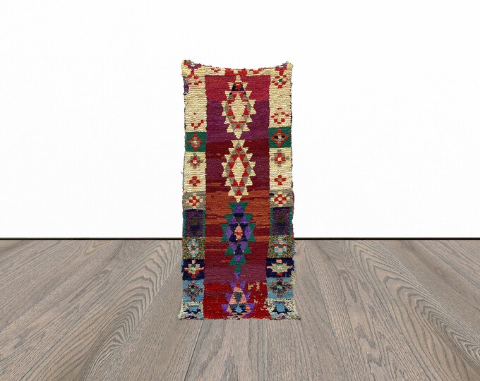 3x7 Feet boucherouite runner rug, 2x7 feet moroccan berber runner rug, vintage unique runner rug.