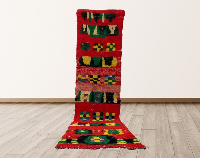 Bohemian 3x10 ft Vintage Morrocan Tribal Azilal Berber Rug.