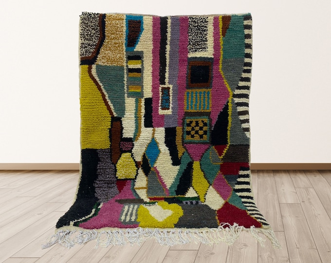 Moroccan Handmade Area Rug, Colorful Berber Style .