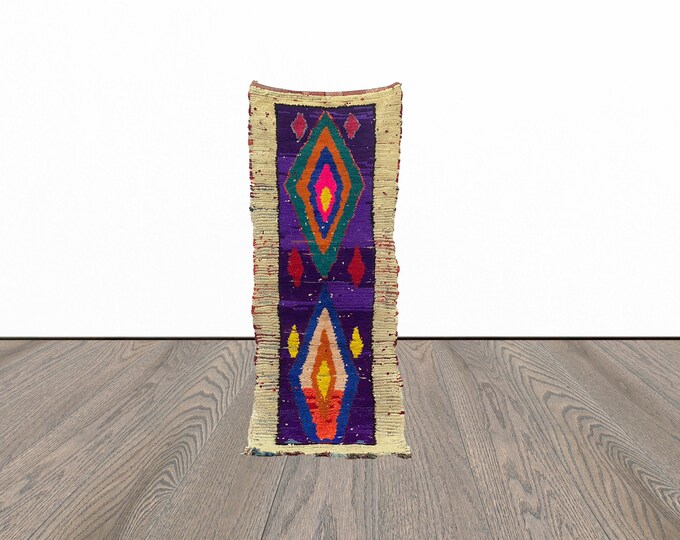 3x8 Feet moroccan runner rug, entryway runner rug, tribal runner rug, vintage purple runner rug.
