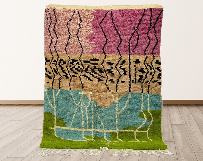 Handmade Colorful Moroccan Rug: Vibrant Custom Woven Area Rug.