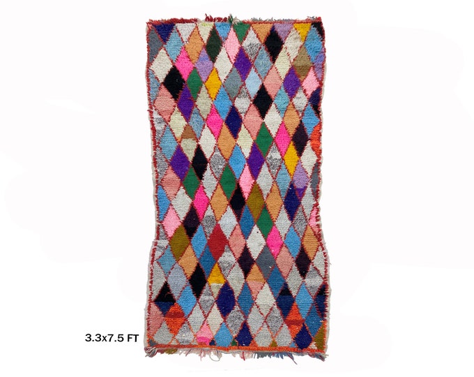 Moroccan Diamond Runner Rug 3x8: Boho Vintage Decor.