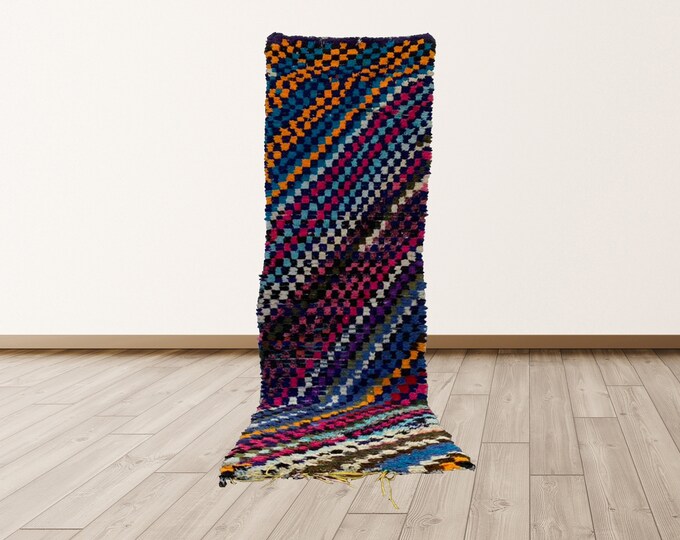 2x8 feet Colorful Berber Vintage Morrocan Tribal Azilal Runners Rug.