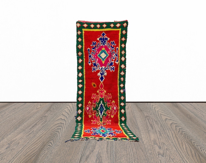 Vintage runner rug, 3x10 feet tribal unique runner rug, entryway runner rug, red berber runner rug.