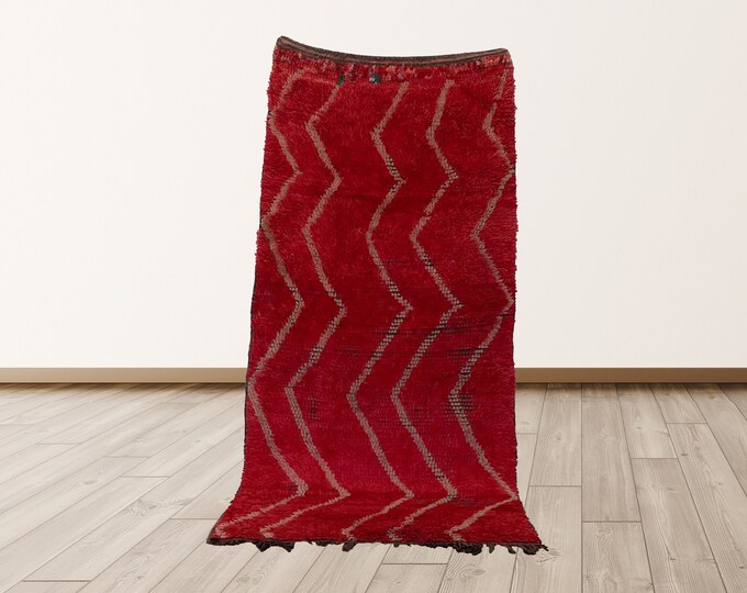 3x7 ft red vintage rug small, Moroccan Vintage Rug.