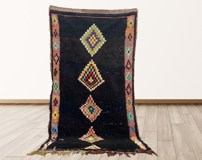 4x7 foot Azilal Moroccan vintage berber Shag rug, Berber Bohemian shag rugs.