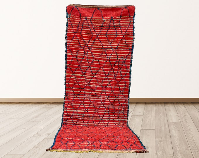 Vintage tribal Morocco Azilal 3x9 feet rug, Moroccan Berber Vintage Rug.