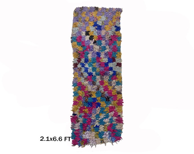 Boucherouite Unique Moroccan Rug 2x7: Vintage Runner for Home.