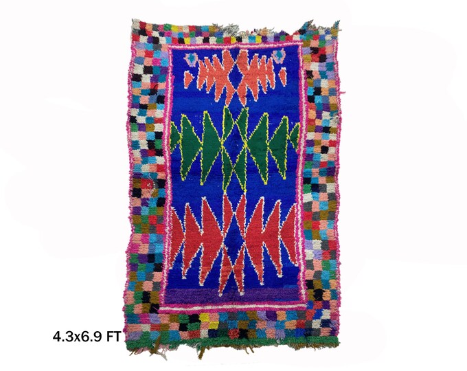 Moroccan Rug 4x7, Colorful Vintage Area Rug.
