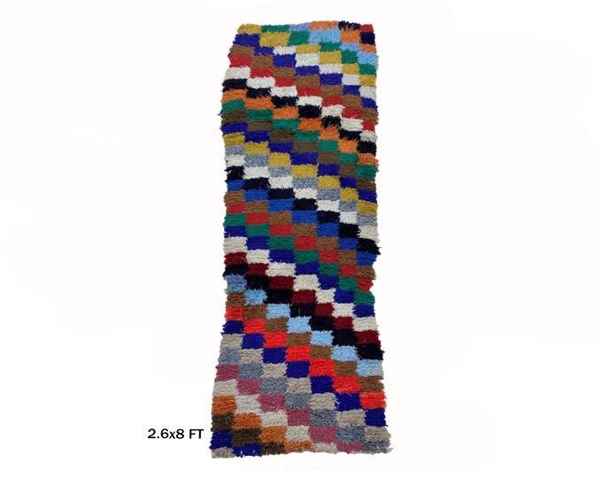 Handwoven Moroccan Rug Runner 3x8, Vintage Home Decor.