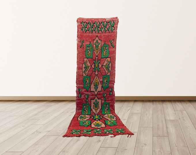 2.4x9.1 ft berber azilal rug, wool morrocan vintage rug.
