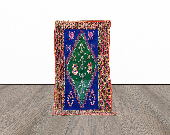 Tribal colorful area rug, 4x7 feet vintage woven rug, moroccan berber rug, unique azilal rug.